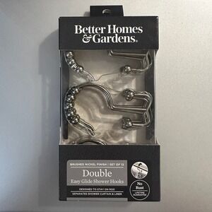 Better Homes & Gardens Brushed Nickel Set of 12 Easy Glide Double‎ Shower Hooks